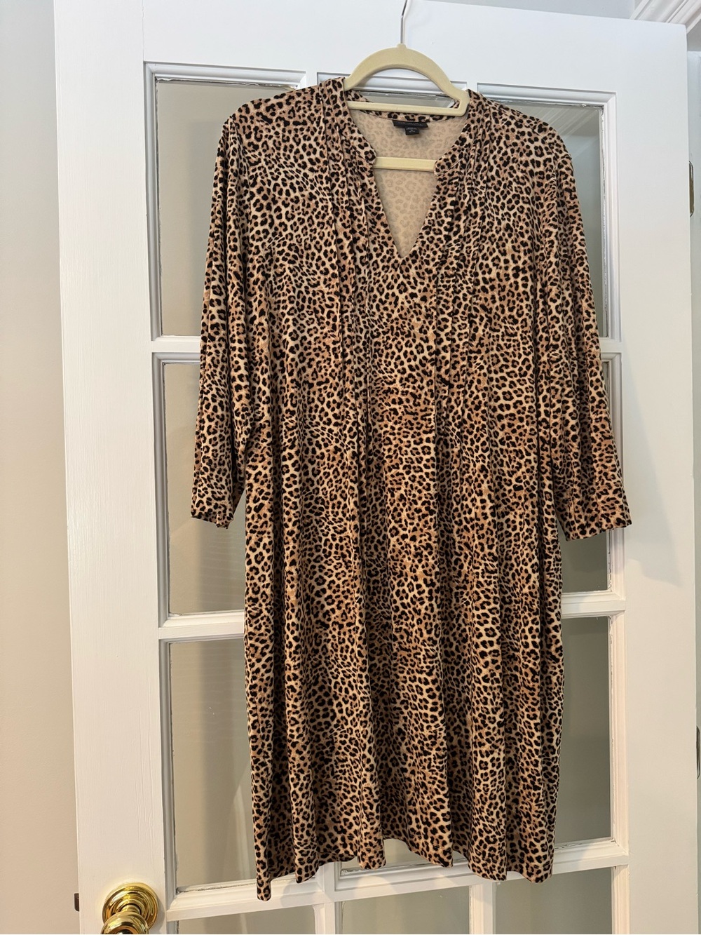 J.Jill Wearever Collection Leopard Print Split Neck Women's Dress